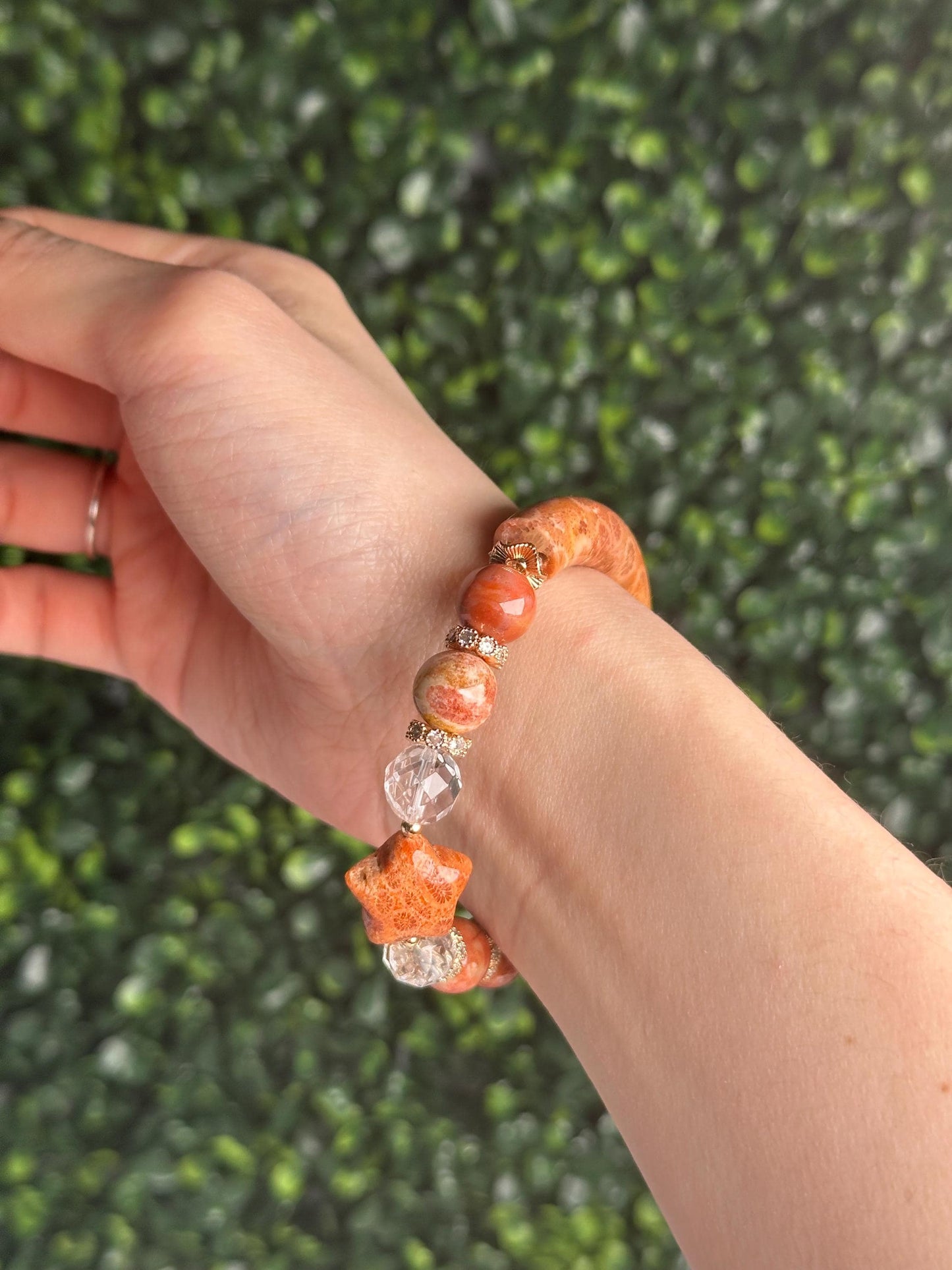 Half Bangle Fossilized Coral Bead Bracelet | Natural Coral Fossil Crystal Jewelry | Earthy Gemstone Bracelet Gift Everyday Wear Collectors