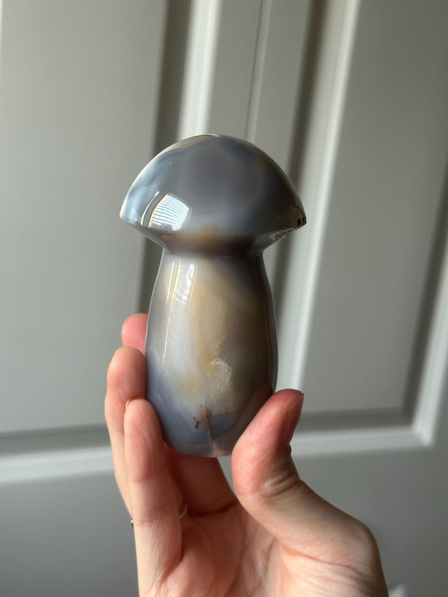 Orca Banded Agate Mushroom | Natural Banded Agate Crystal Carving | Polished Mineral Specimen for Collectors Display Decor Accent