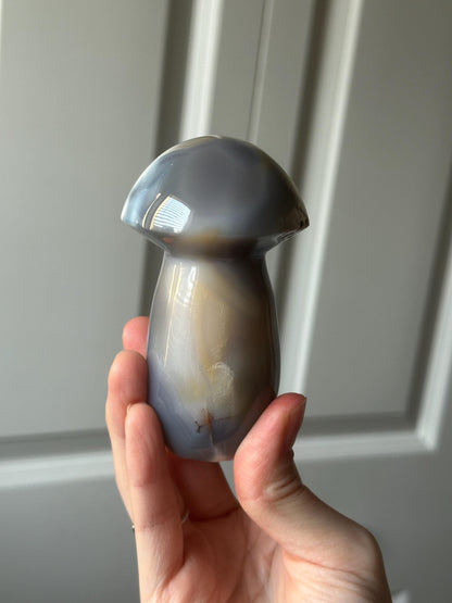Orca Banded Agate Mushroom | Natural Banded Agate Crystal Carving | Polished Mineral Specimen for Collectors Display Decor Accent