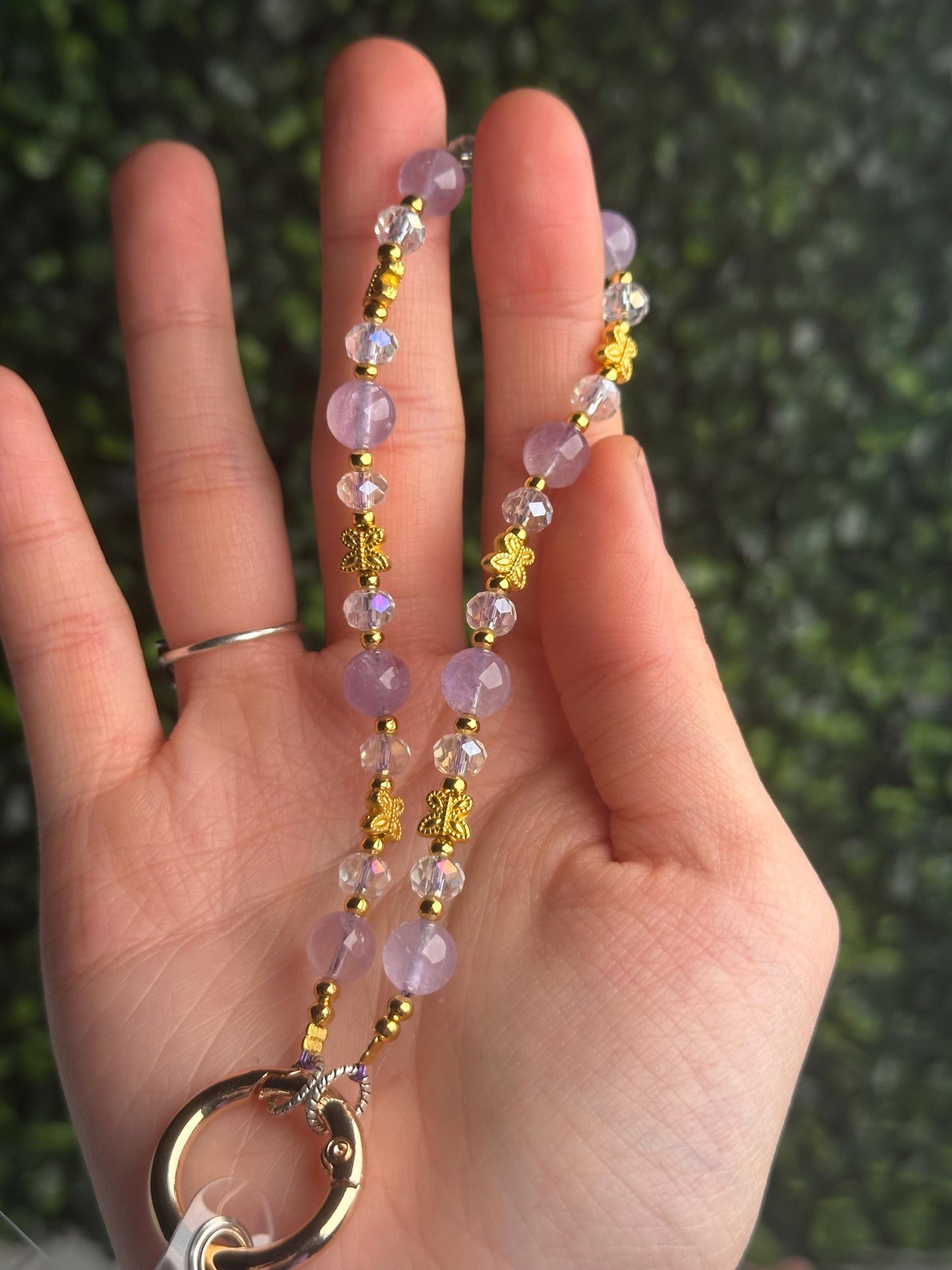 Amethyst Phone Charm with Gold Accents | Natural Purple Crystal Phone Strap | Beaded Cell Phone Charm Gift for Everyday Use & Accessories