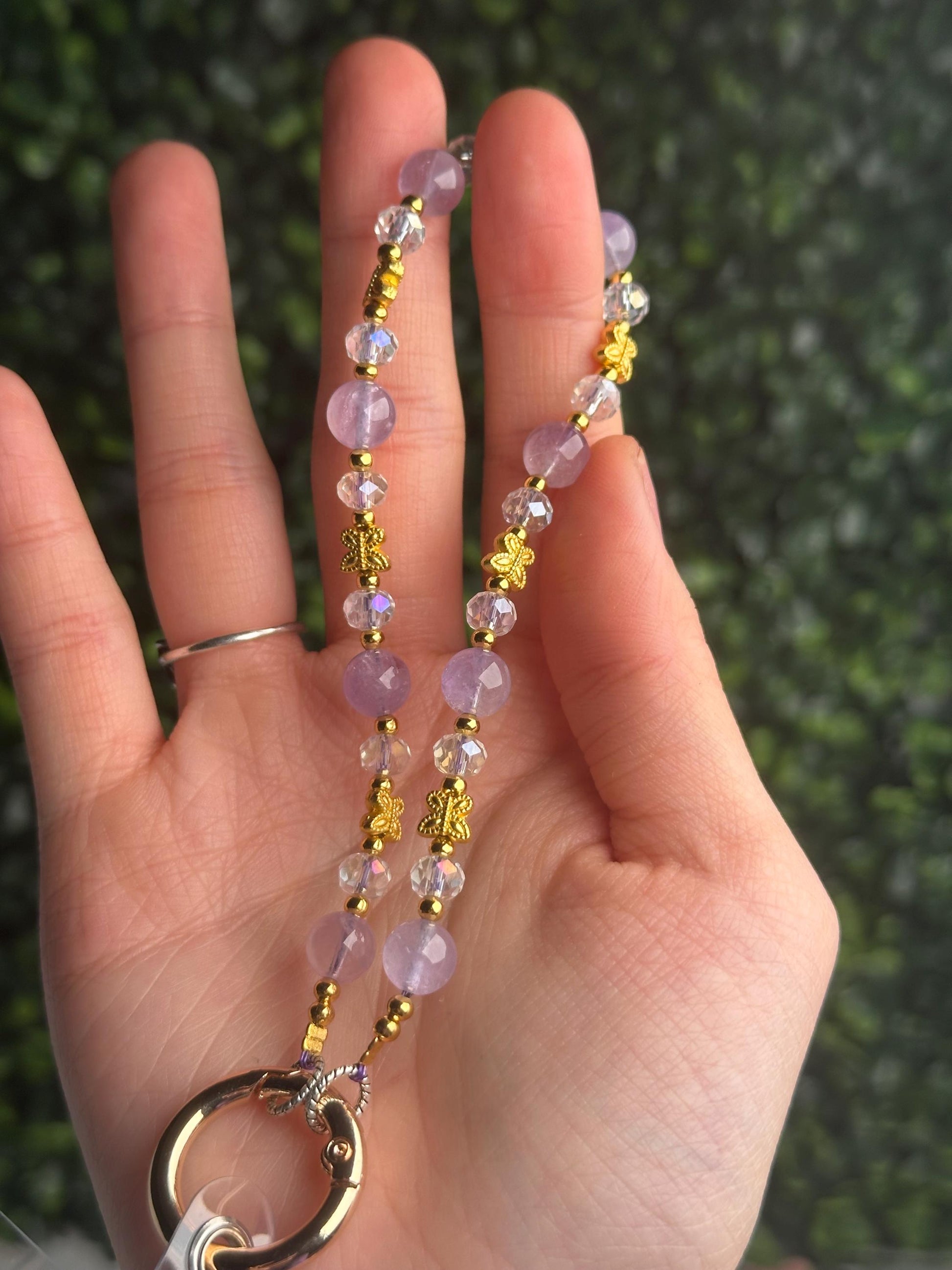 Amethyst Phone Charm with Gold Accents | Natural Purple Crystal Phone Strap | Beaded Cell Phone Charm Gift for Everyday Use & Accessories