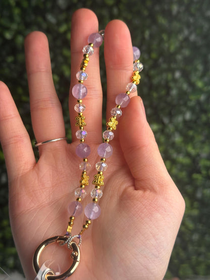 Amethyst Phone Charm with Gold Accents | Natural Purple Crystal Phone Strap | Beaded Cell Phone Charm Gift for Everyday Use & Accessories