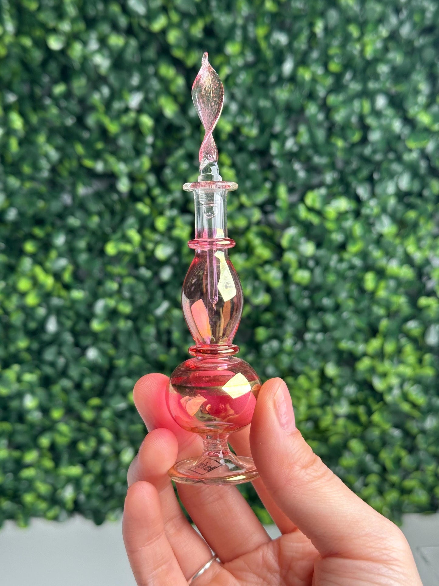 Egyptian Pink Glass Perfume Bottle | Delicate Handcrafted Decor for Vanity or Gift | Vintage-Inspired Collectible Vial