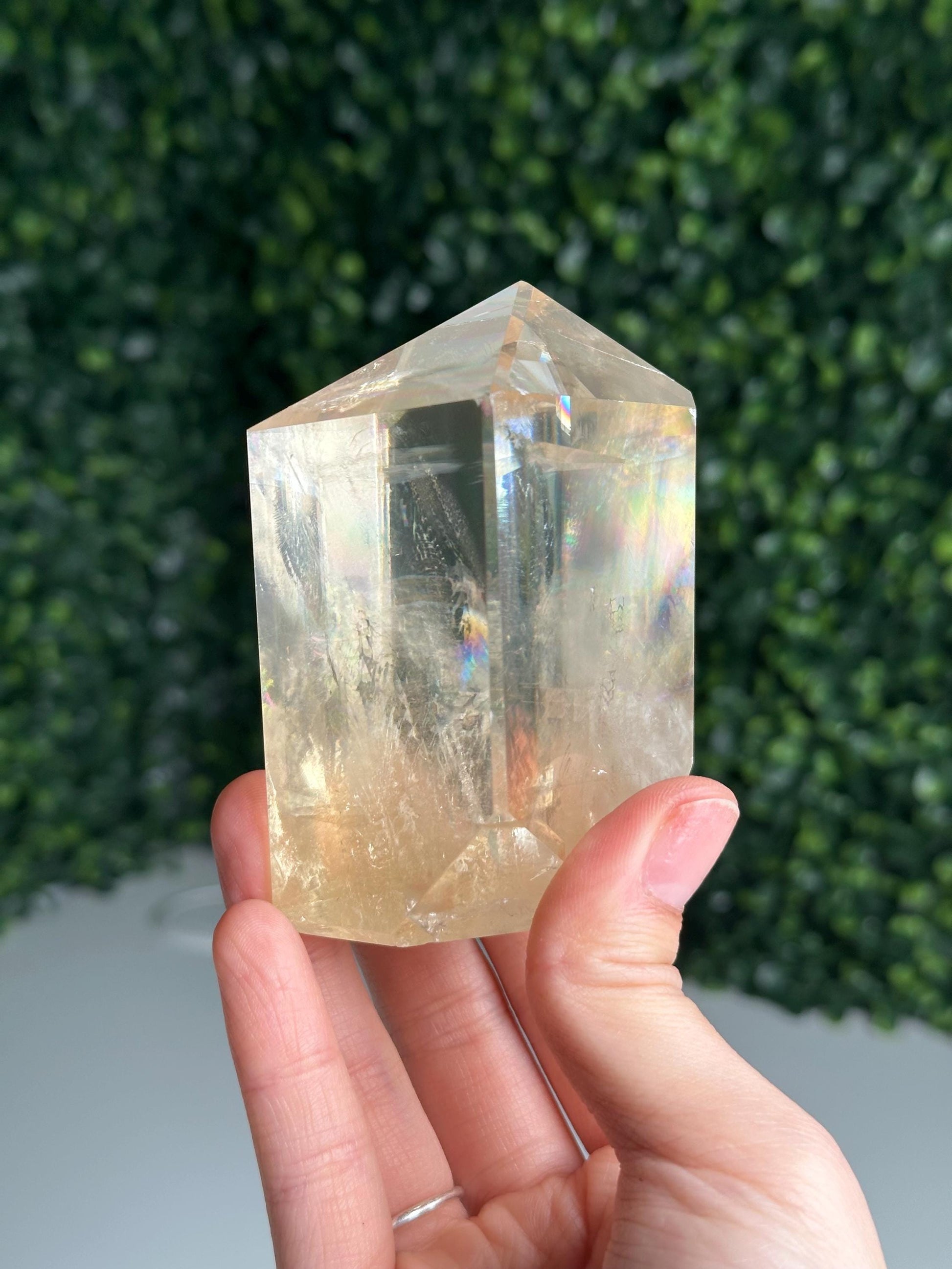 Optical Calcite Tower | Natural Clear Calcite Crystal Point | Polished Standing Iceland Spar Mineral Specimen for Collectors Display Decor