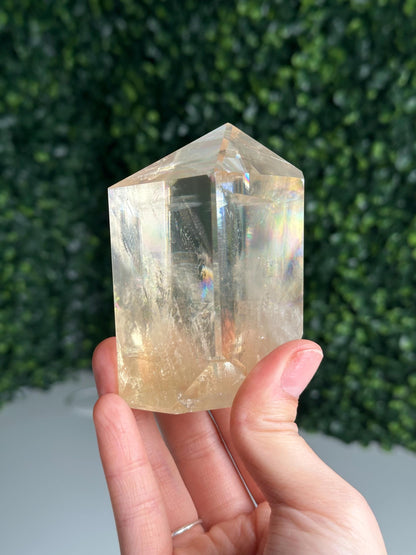 Optical Calcite Tower | Natural Clear Calcite Crystal Point | Polished Standing Iceland Spar Mineral Specimen for Collectors Display Decor