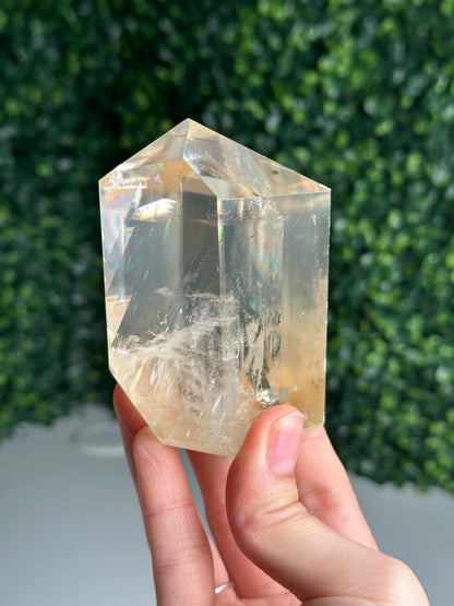 Optical Calcite Tower | Natural Clear Calcite Crystal Point | Polished Standing Iceland Spar Mineral Specimen for Collectors Display Decor