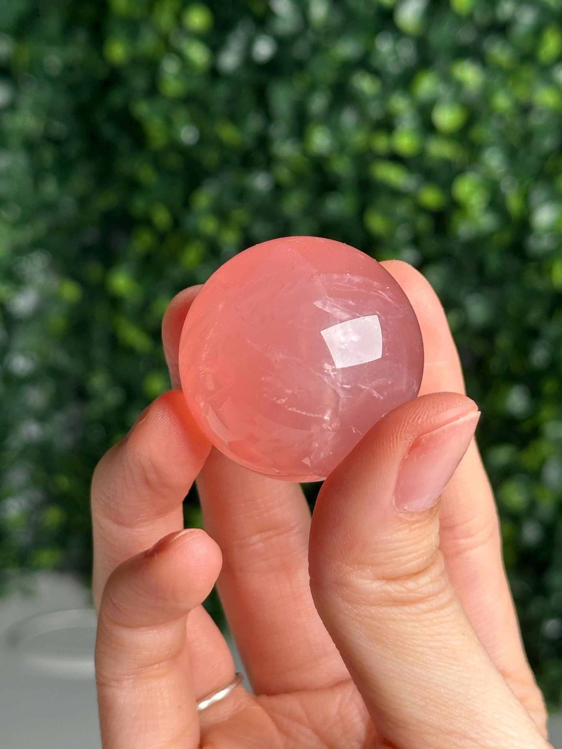 Mini Watermelon Rose Quartz Sphere – Polished Pink Crystal Orb of Love, Gentle Heart Chakra Stone, Decor, Meditation, or Gift Display