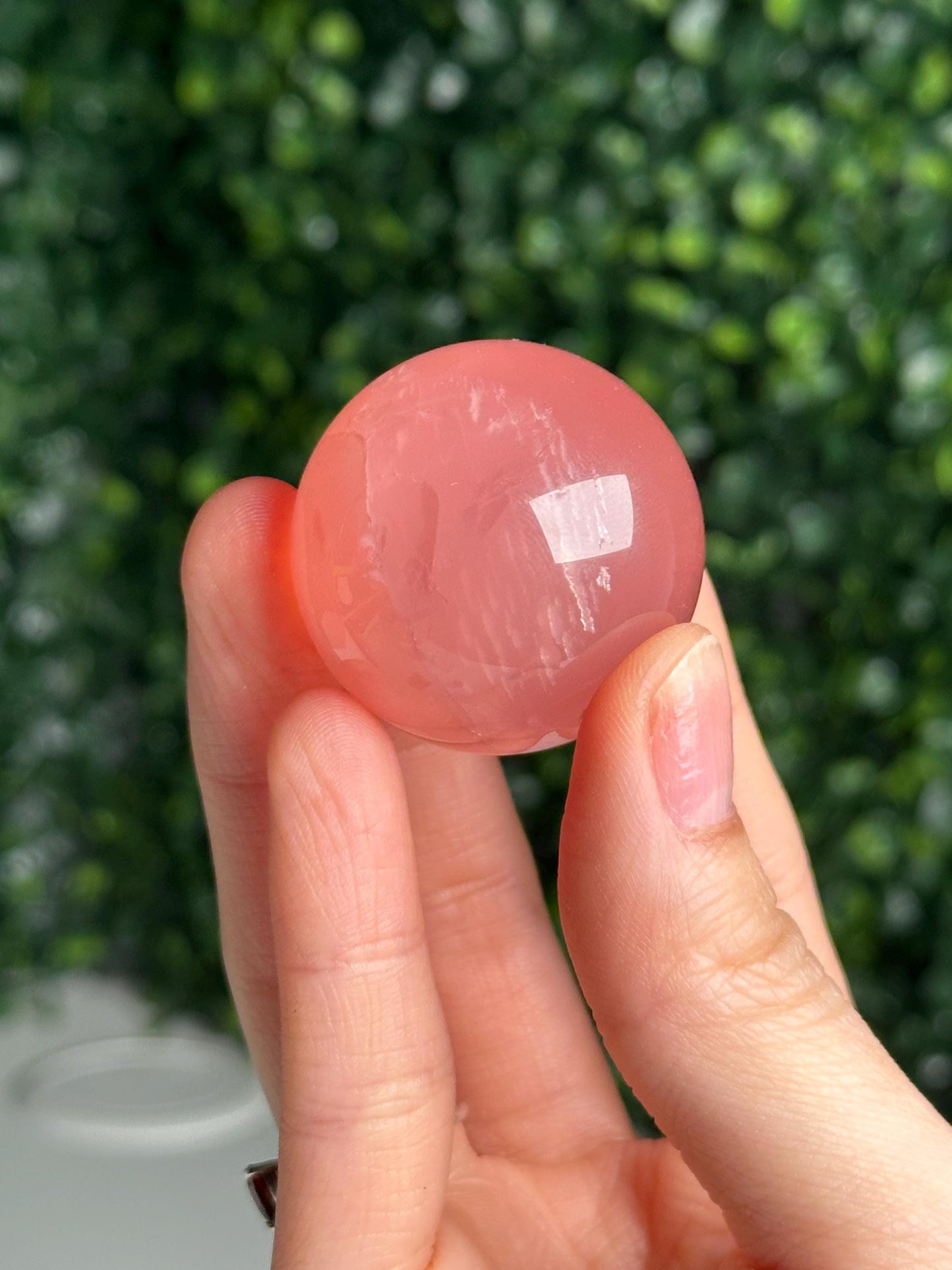 Mini Watermelon Rose Quartz Sphere – Polished Pink Crystal Orb of Love, Gentle Heart Chakra Stone, Decor, Meditation, or Gift Display