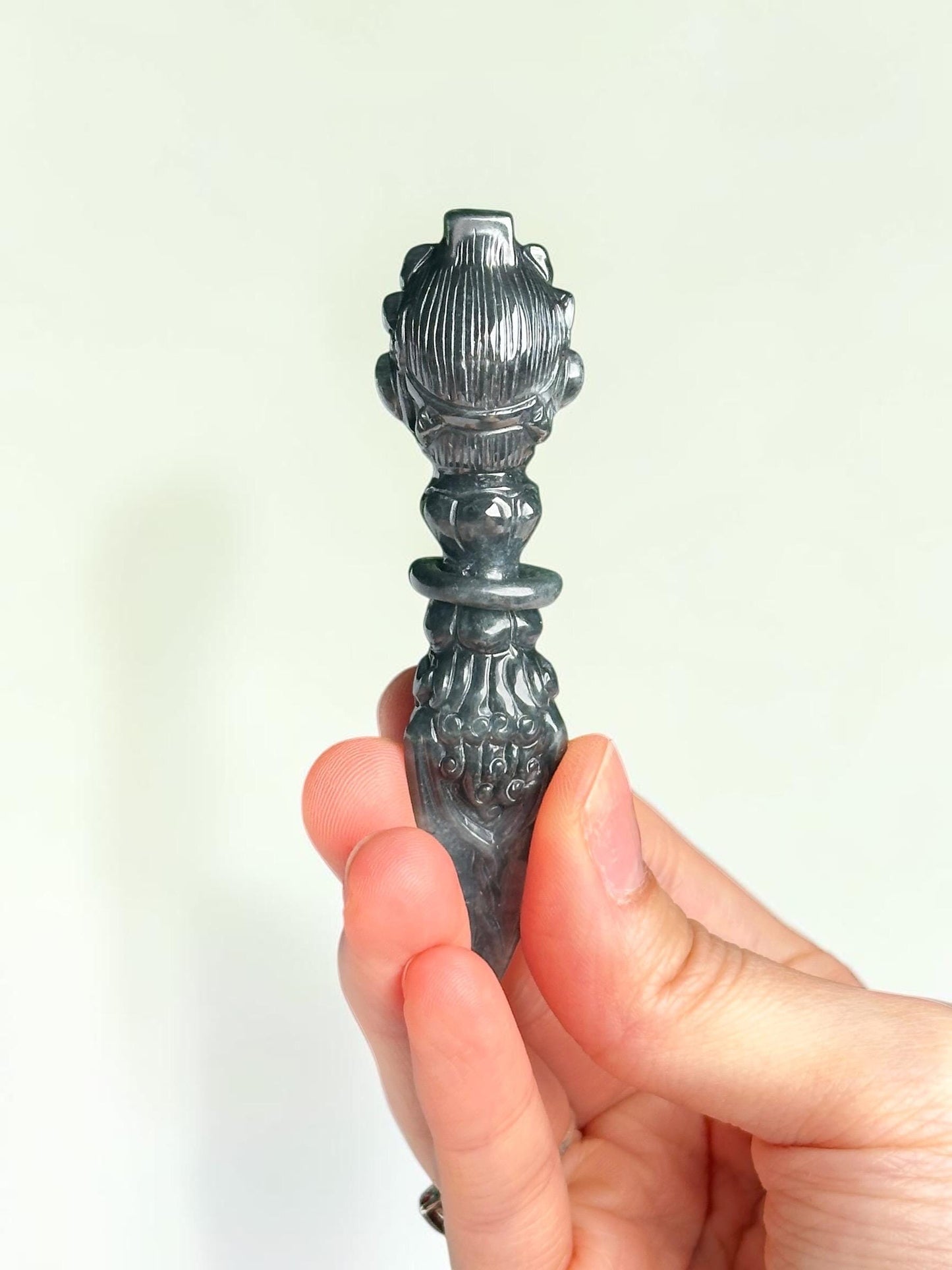 Wuji Jade Phurba | Natural Jadeite Ritual Dagger Carving | Tibetan Buddhist Ceremonial Crystal Decor, Collector Piece & Spiritual Gift