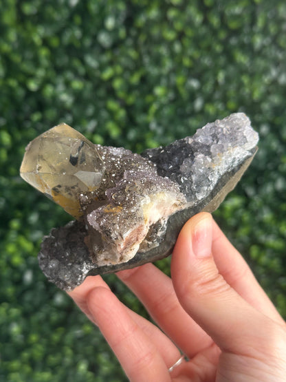 Amethyst with Calcite Specimen | Natural Purple Quartz Crystal Cluster | Sparkling Mineral Display Piece, Collector Gift & Home Decor