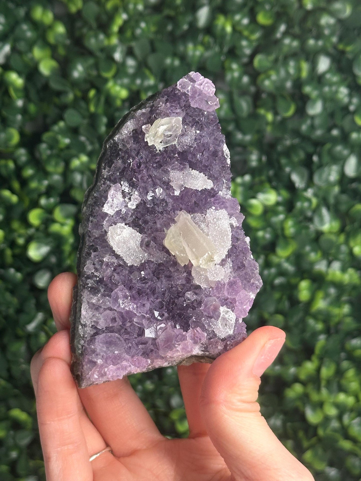 Amethyst with Calcite Specimen | Natural Purple Quartz Crystal Cluster | Sparkling Mineral Display Piece, Collector Gift & Home Decor