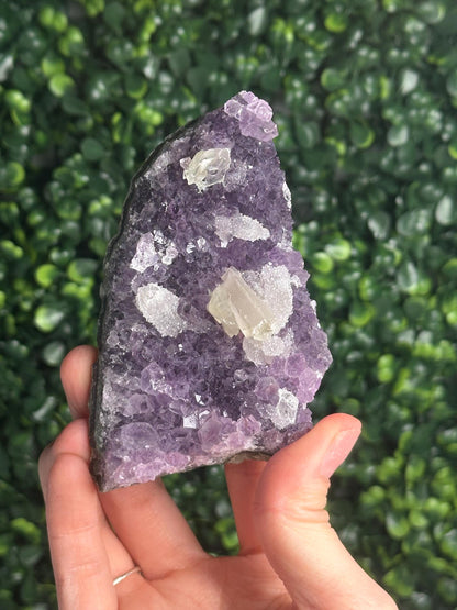 Amethyst with Calcite Specimen | Natural Purple Quartz Crystal Cluster | Sparkling Mineral Display Piece, Collector Gift & Home Decor