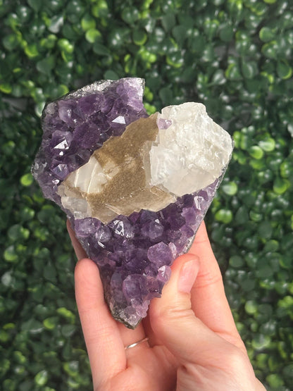 Amethyst with Calcite Specimen | Natural Purple Quartz Crystal Cluster | Sparkling Mineral Display Piece, Collector Gift & Home Decor