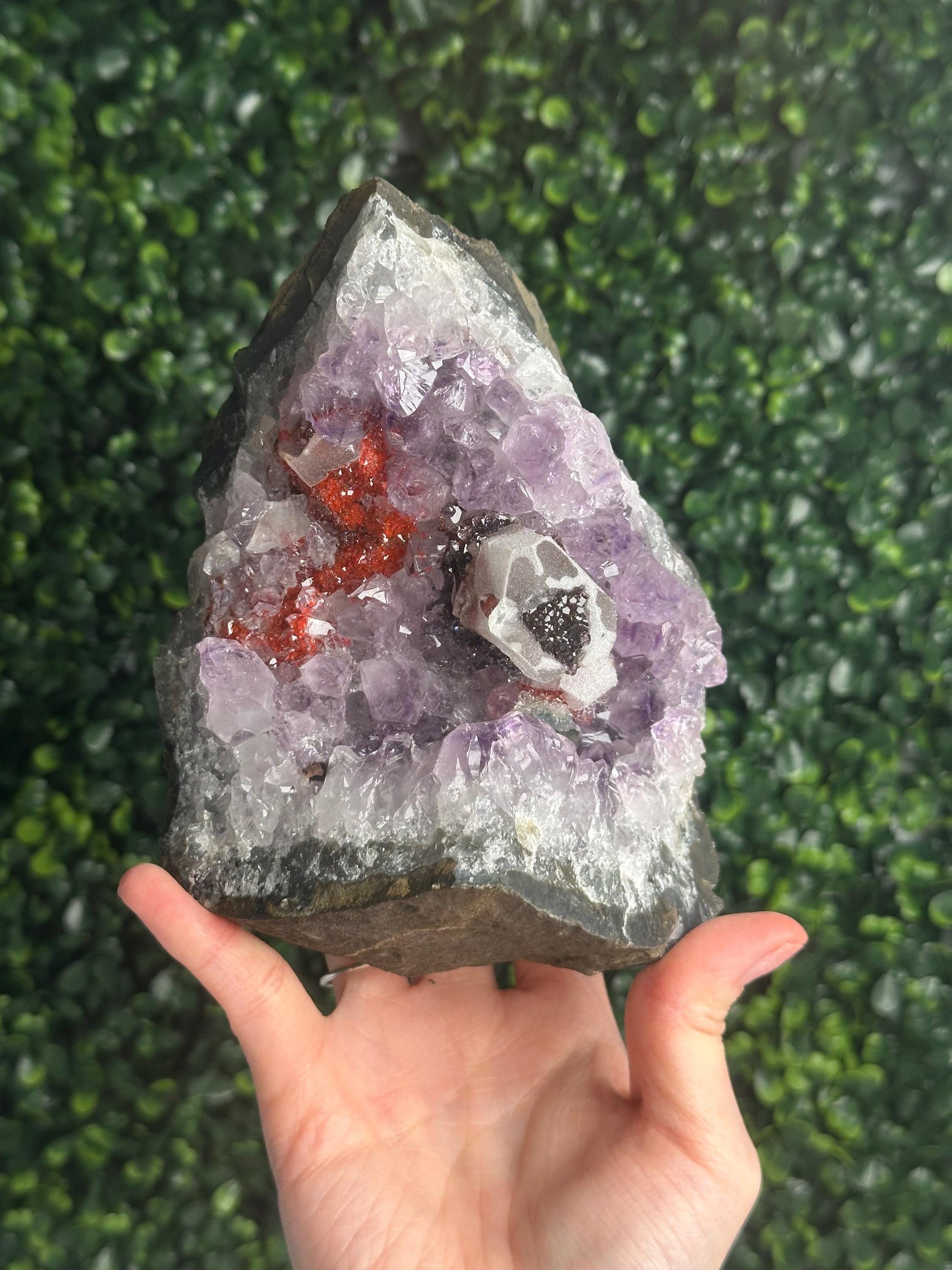 Amethyst with Calcite & Goethite Red Amethyst Crystal Specimen | Natural Quartz Mineral Cluster, Collector Display Home Decor