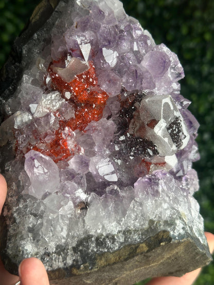 Amethyst with Calcite & Goethite Red Amethyst Crystal Specimen | Natural Quartz Mineral Cluster, Collector Display Home Decor