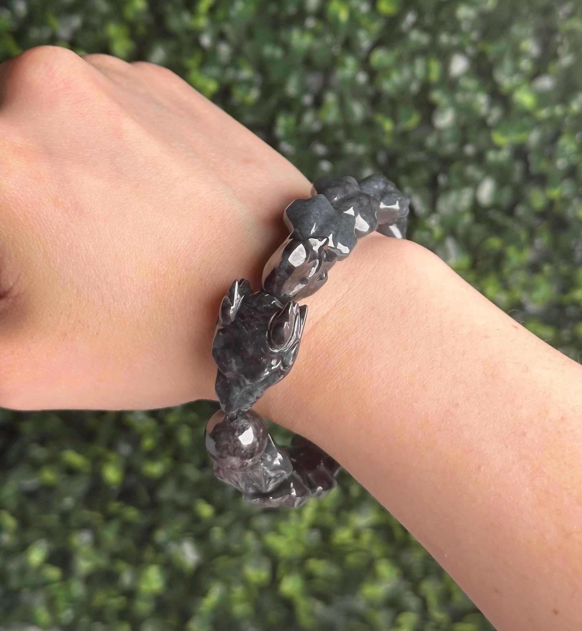 Wuji Jadeite Dragon Bracelet | Natural Grade A Jade Crystal Jewelry | Hand Carved Dragon Charm Bracelet Gift for Collectors