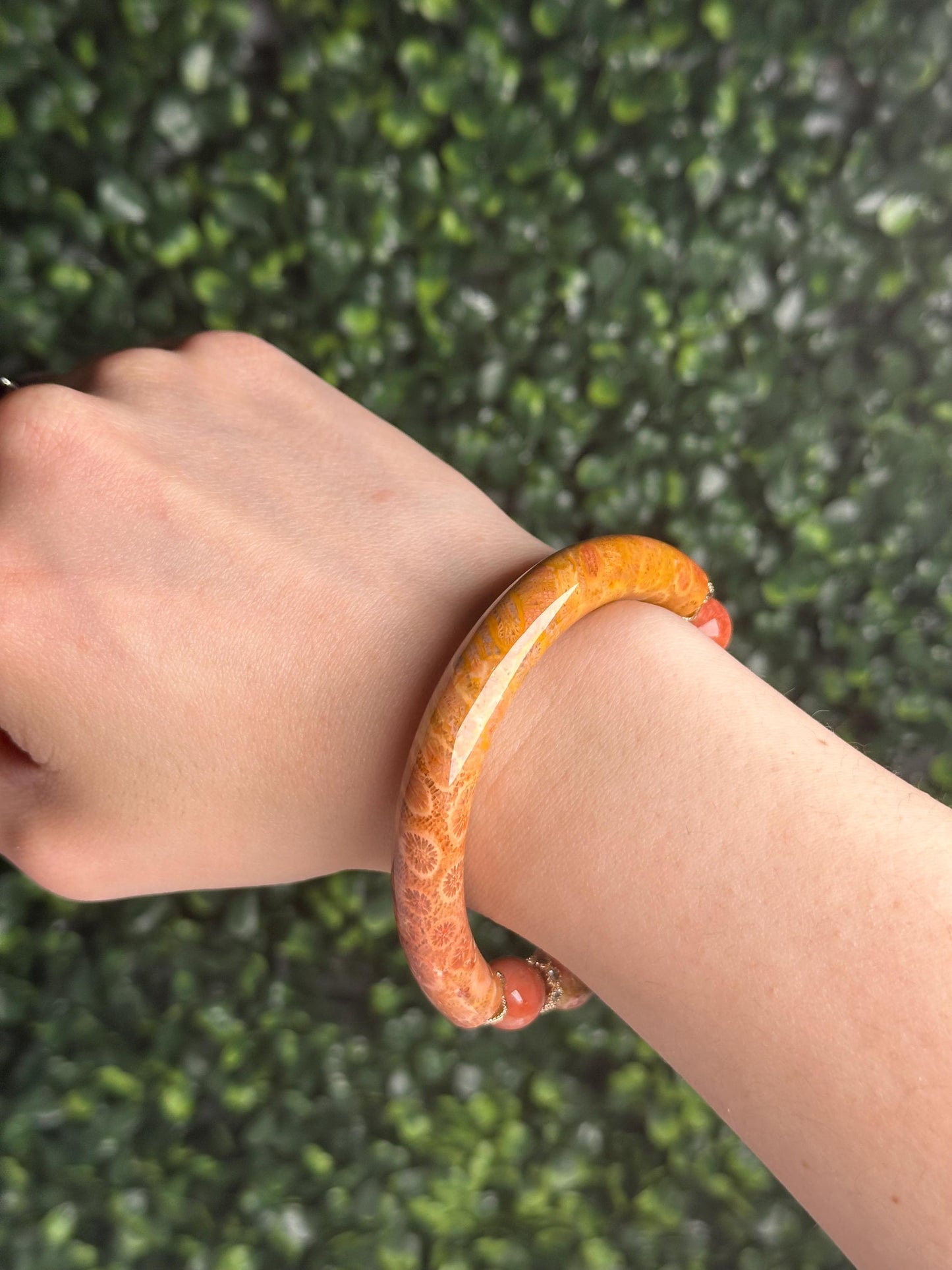 Half Bangle Fossilized Coral Bead Bracelet | Natural Coral Fossil Crystal Jewelry | Earthy Gemstone Bracelet Gift Everyday Wear Collectors