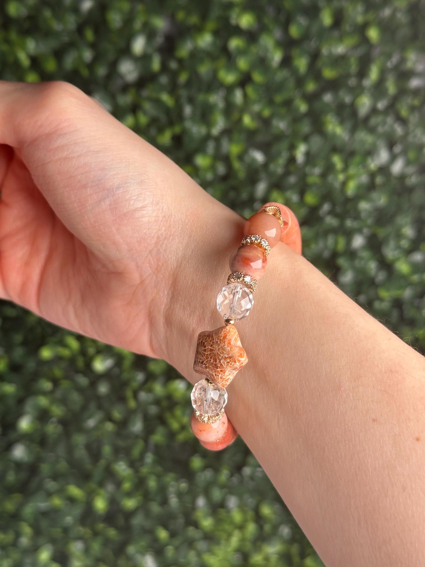 Half Bangle Fossilized Coral Bead Bracelet | Natural Coral Fossil Crystal Jewelry | Earthy Gemstone Bracelet Gift Everyday Wear Collectors
