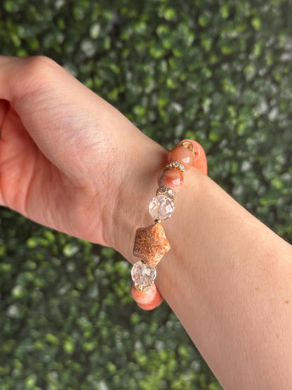 Half Bangle Fossilized Coral Bead Bracelet | Natural Coral Fossil Crystal Jewelry | Earthy Gemstone Bracelet Gift Everyday Wear Collectors