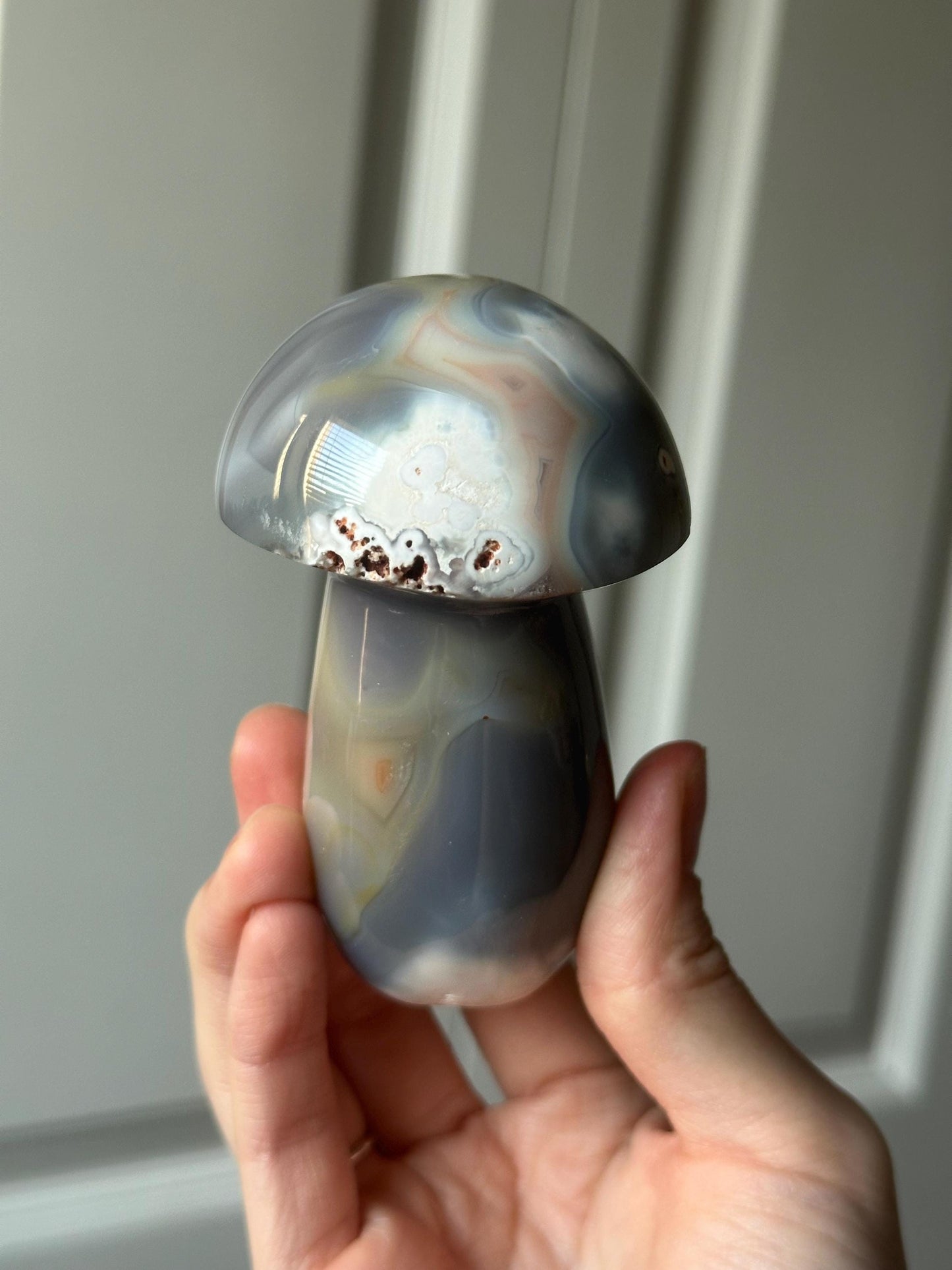 Orca Banded Agate Mushroom | Natural Banded Agate Crystal Carving | Polished Mineral Specimen for Collectors Display Decor Accent