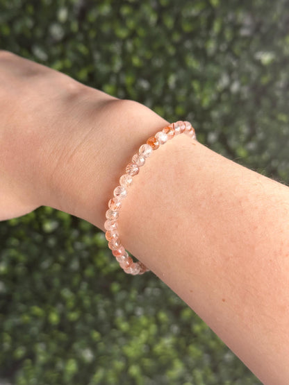 Rutilated Quartz Bead Bracelet with Clear Quartz Butterfly | Natural Golden Rutile Crystal Jewelry | Elegant Gemstone Gift for Everyday Wear