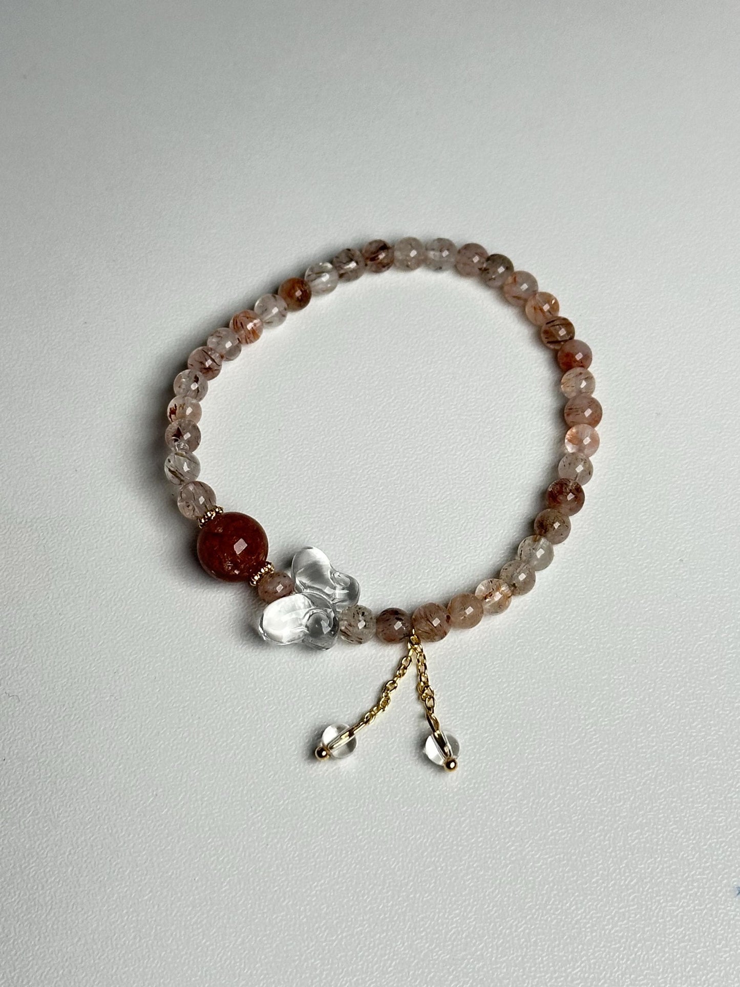Rutilated Quartz Bead Bracelet with Clear Quartz Butterfly | Natural Golden Rutile Crystal Jewelry | Elegant Gemstone Gift for Everyday Wear