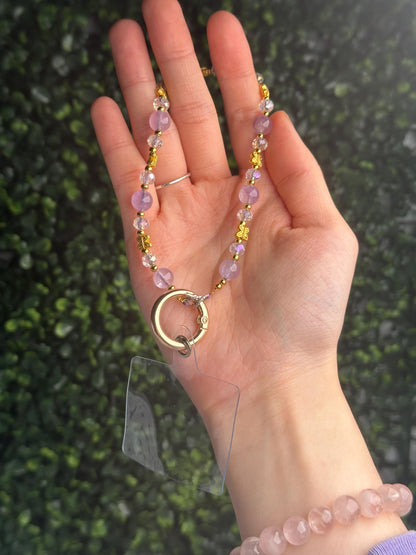 Amethyst Phone Charm with Gold Accents | Natural Purple Crystal Phone Strap | Beaded Cell Phone Charm Gift for Everyday Use & Accessories