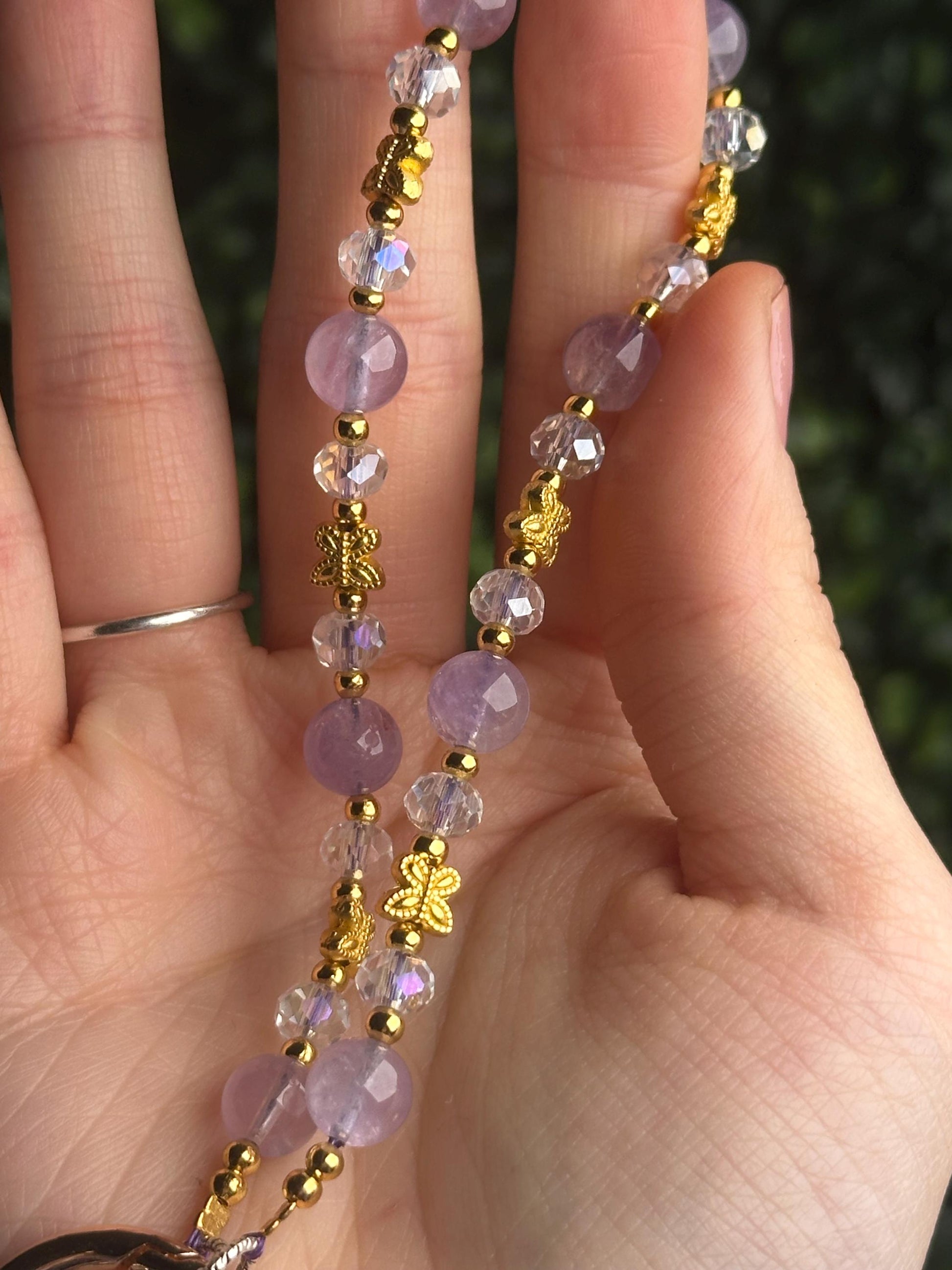 Amethyst Phone Charm with Gold Accents | Natural Purple Crystal Phone Strap | Beaded Cell Phone Charm Gift for Everyday Use & Accessories