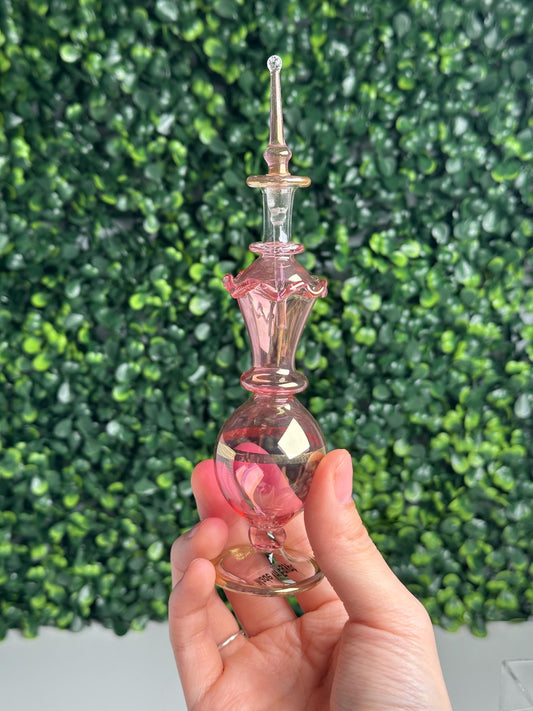 Egyptian Pink Glass Perfume Bottle | Delicate Handcrafted Decor for Vanity or Gift | Vintage-Inspired Collectible Vial