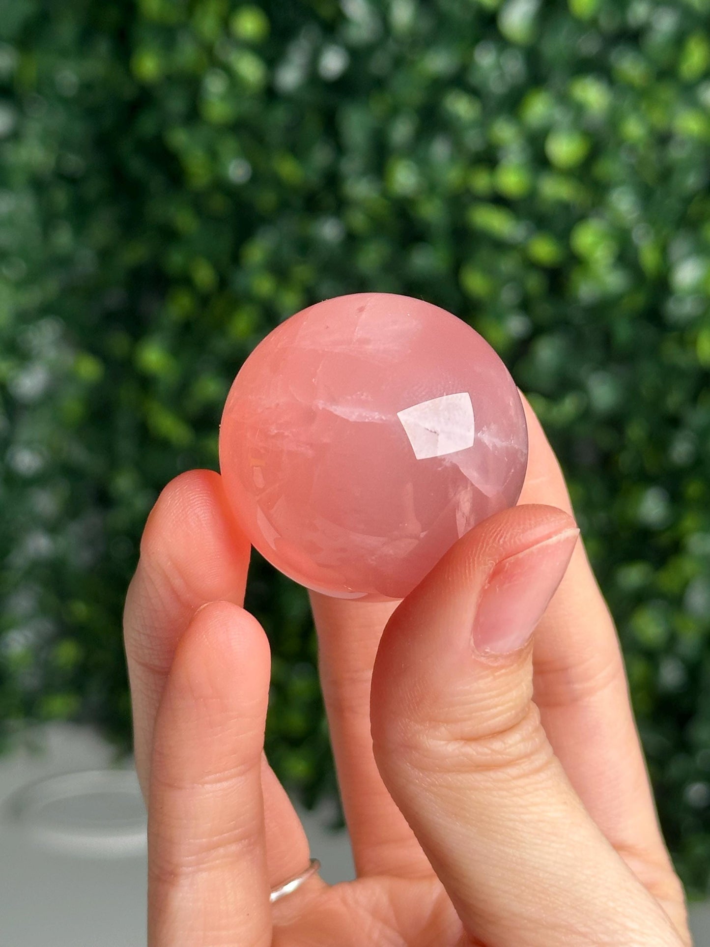 Mini Watermelon Rose Quartz Sphere – Polished Pink Crystal Orb of Love, Gentle Heart Chakra Stone, Decor, Meditation, or Gift Display