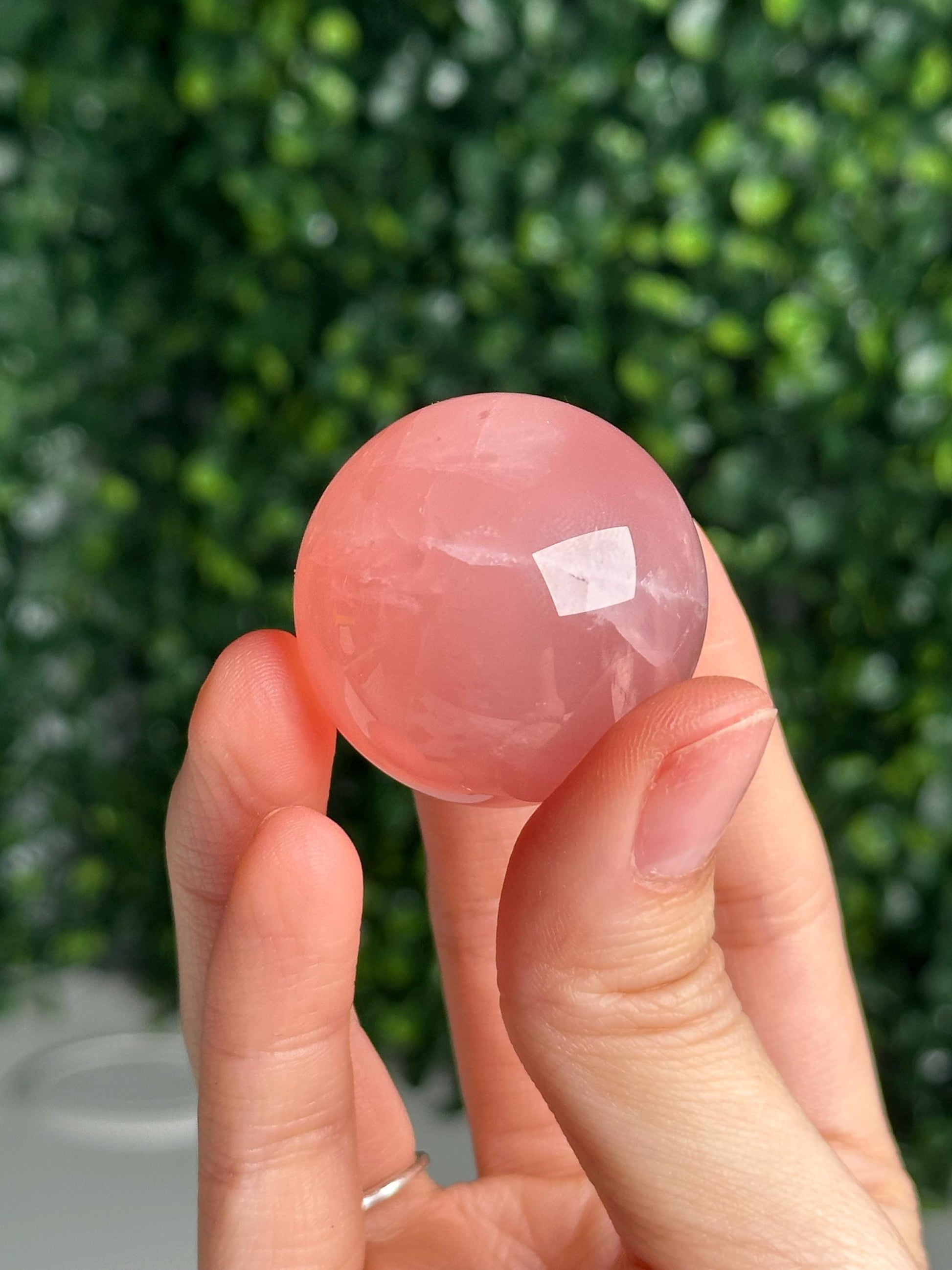 Mini Watermelon Rose Quartz Sphere – Polished Pink Crystal Orb of Love, Gentle Heart Chakra Stone, Decor, Meditation, or Gift Display