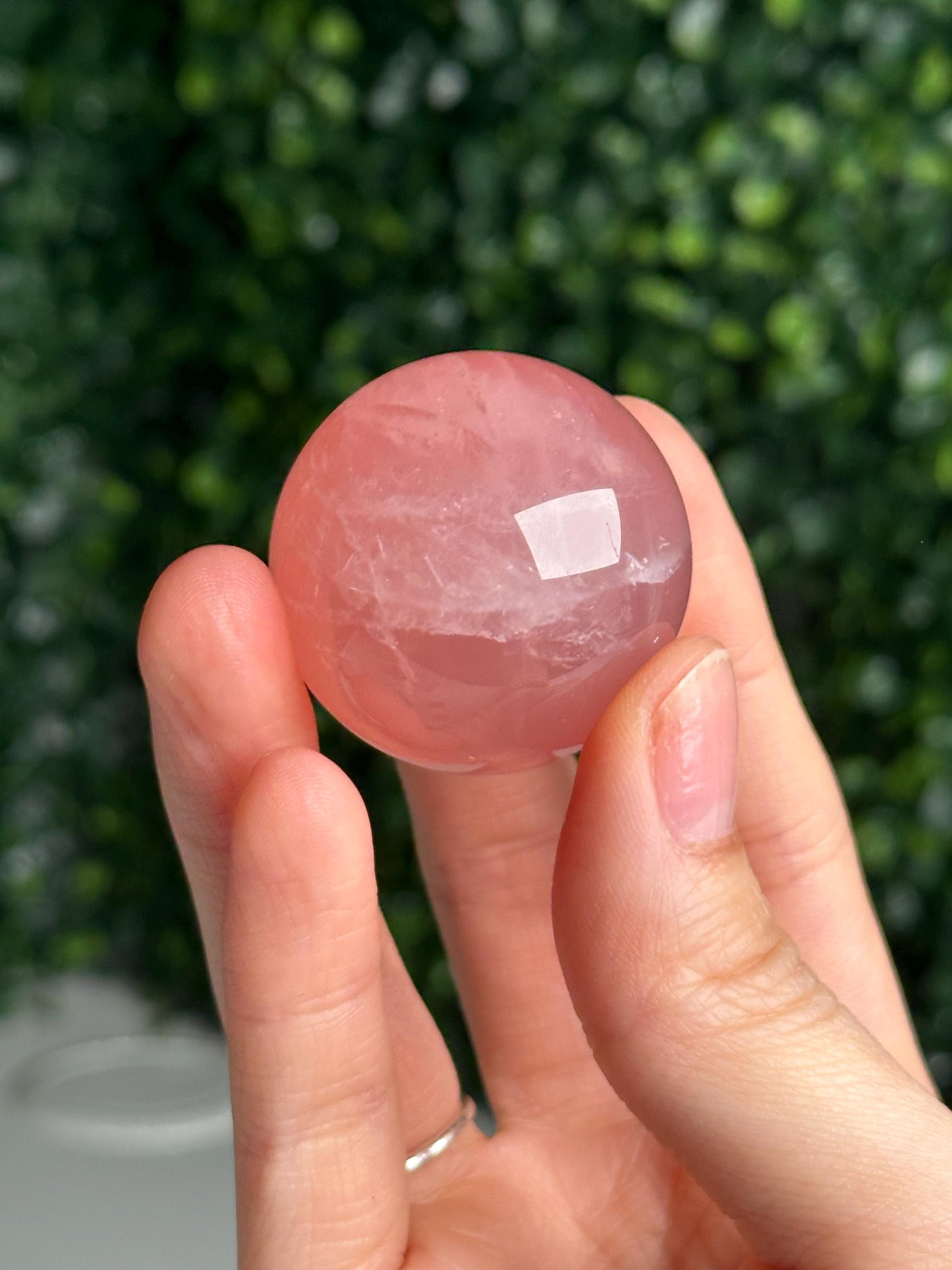 Mini Watermelon Rose Quartz Sphere – Polished Pink Crystal Orb of Love, Gentle Heart Chakra Stone, Decor, Meditation, or Gift Display