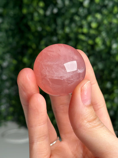 Mini Watermelon Rose Quartz Sphere – Polished Pink Crystal Orb of Love, Gentle Heart Chakra Stone, Decor, Meditation, or Gift Display