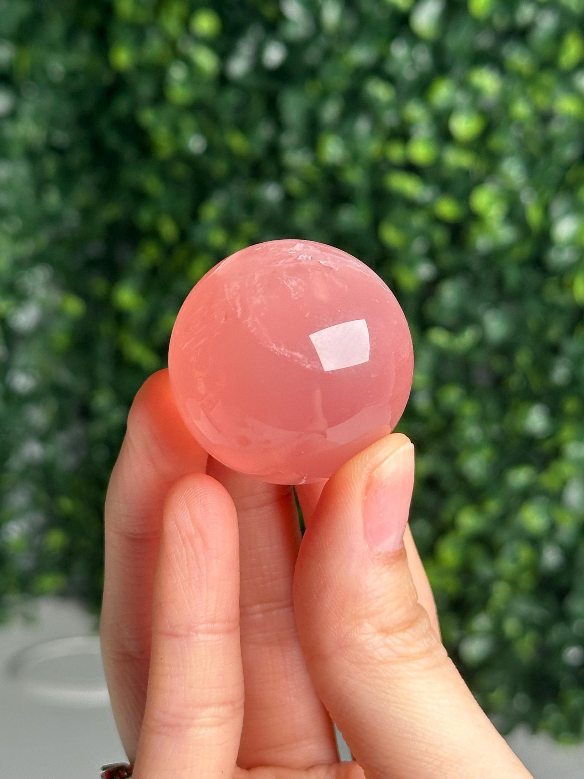 Mini Watermelon Rose Quartz Sphere – Polished Pink Crystal Orb of Love, Gentle Heart Chakra Stone, Decor, Meditation, or Gift Display