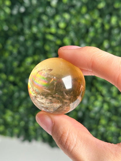 Rainbow Honey Calcite Sphere India – Crystal Healing Ball, Solar Plexus Chakra Stone, Yellow Gemstone Decor, Energy Focus Meditation Tool