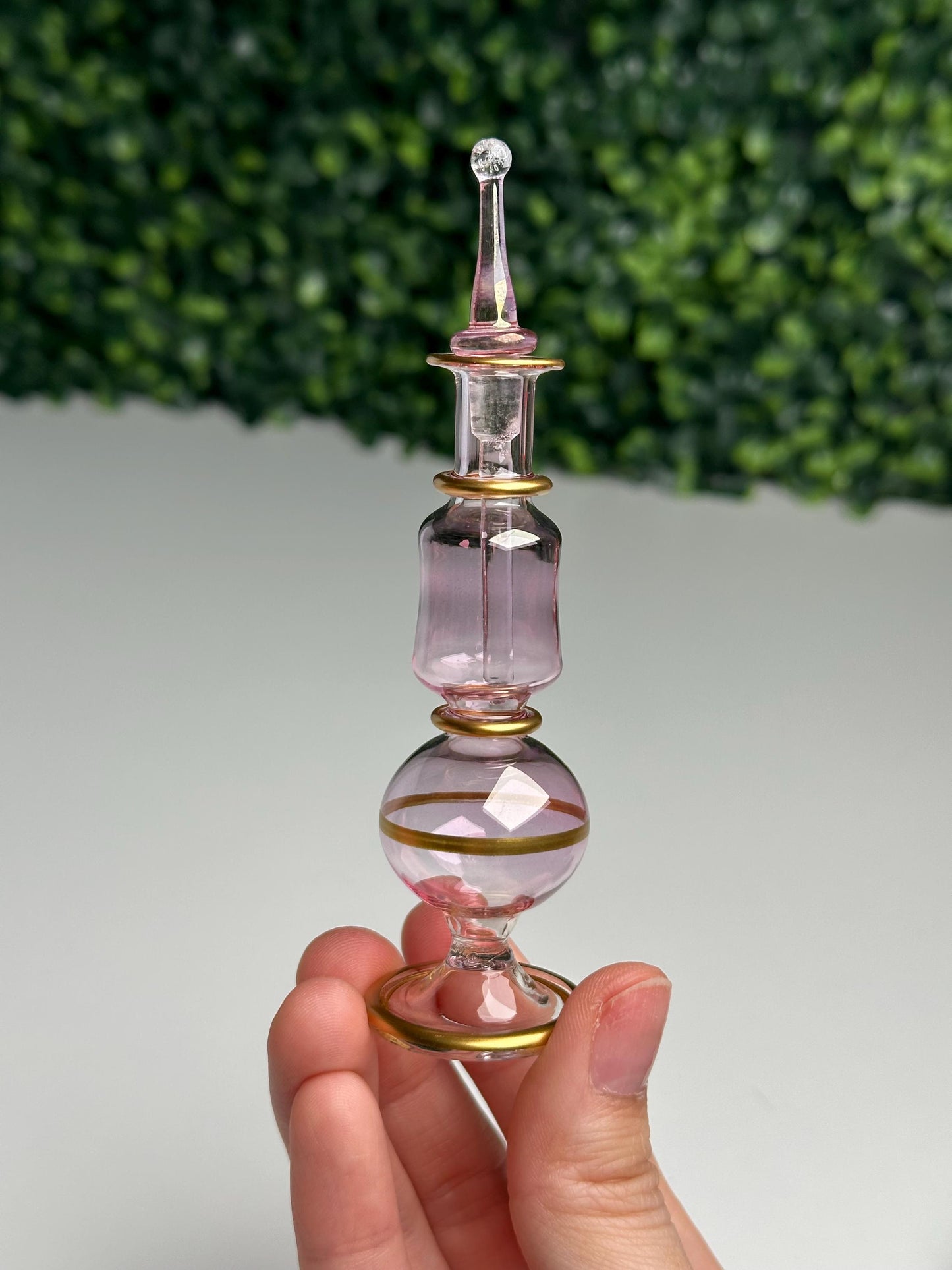 Egyptian Pink Glass Perfume Bottle | Delicate Handcrafted Decor for Vanity or Gift | Vintage-Inspired Collectible Vial