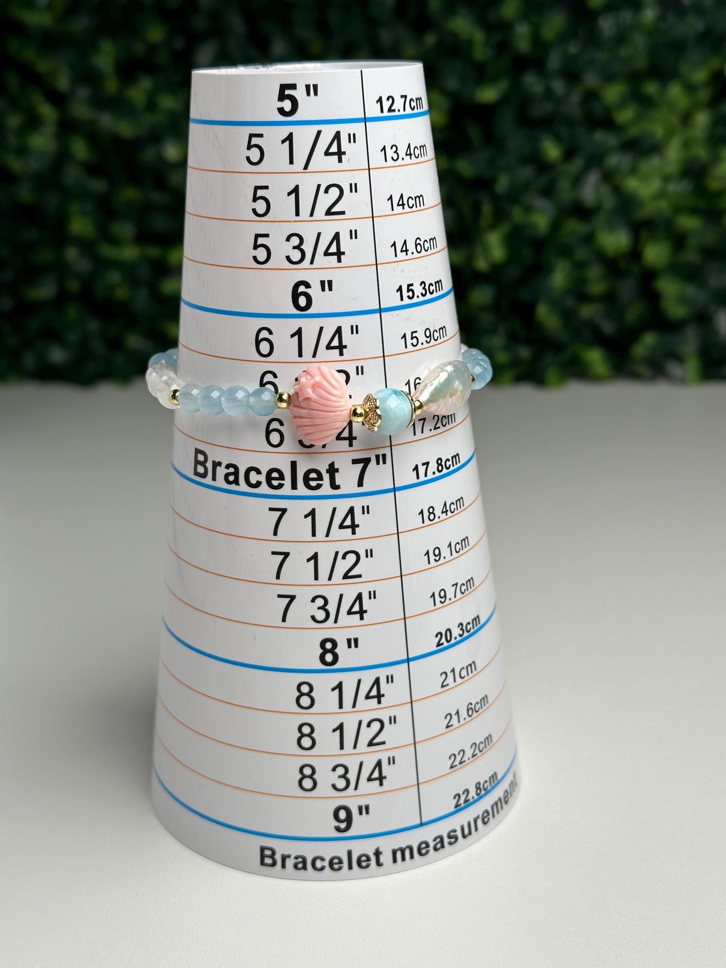 Pink Conch Shell Focal Bead Bracelet with Malagasy Moonstone, Gem Aquamarine & Freshwater Pearl | 18K Gold Plated Spacers Jewelry