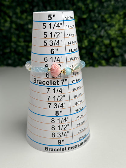 Pink Conch Shell Focal Bead Bracelet with Malagasy Moonstone, Gem Aquamarine & Freshwater Pearl | 18K Gold Plated Spacers Jewelry