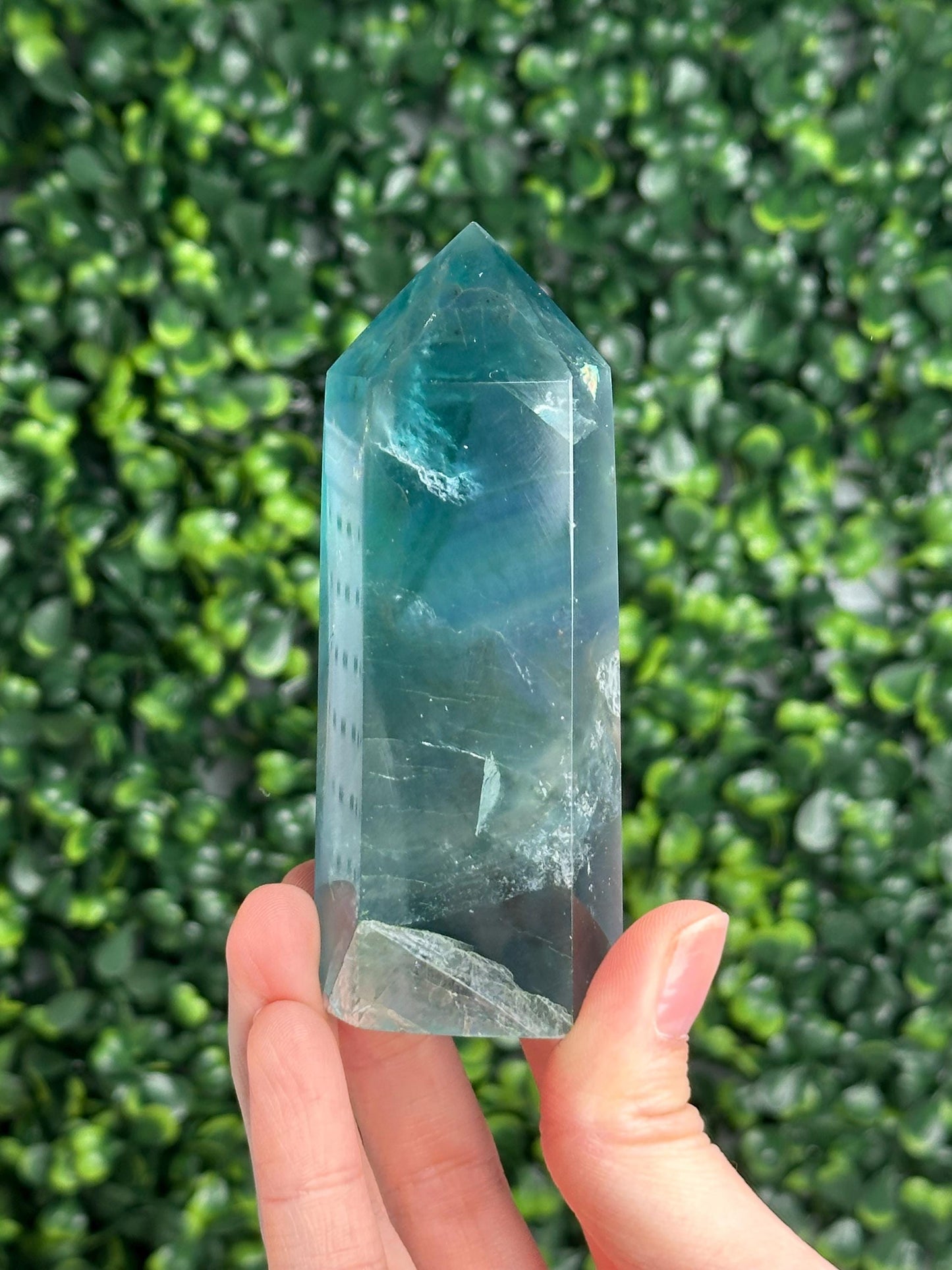 Teal Fluorite Tower | Natural Blue Green Fluorite Crystal Point | Polished Fluorite Mineral Display, Crystal Home Decor & Collector Gift