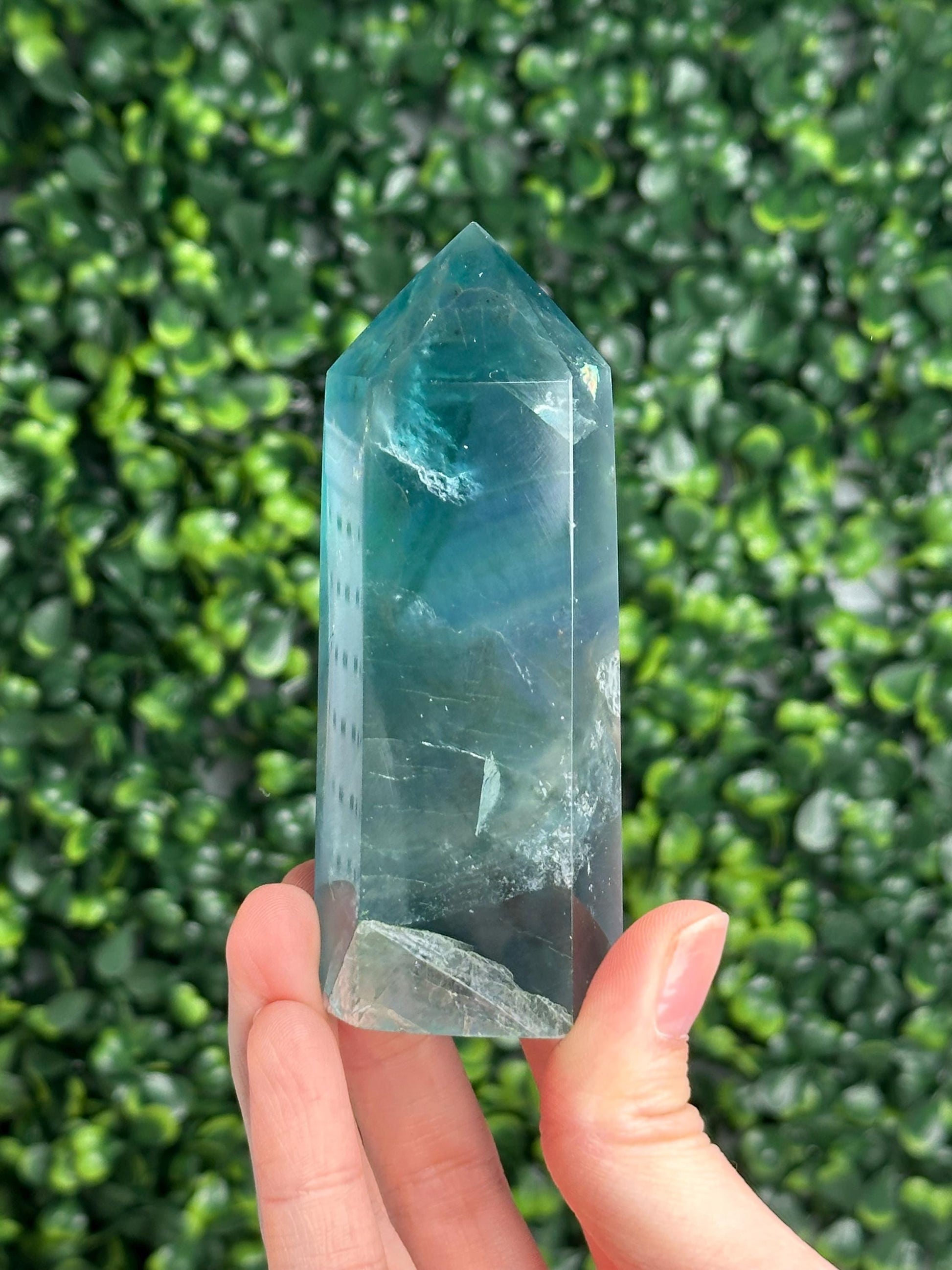 Teal Fluorite Tower | Natural Blue Green Fluorite Crystal Point | Polished Fluorite Mineral Display, Crystal Home Decor & Collector Gift