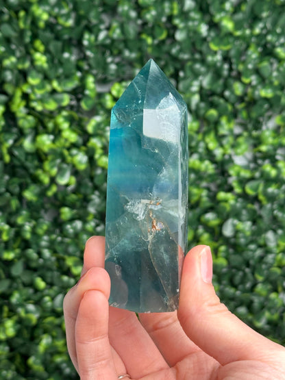 Teal Fluorite Tower | Natural Blue Green Fluorite Crystal Point | Polished Fluorite Mineral Display, Crystal Home Decor & Collector Gift