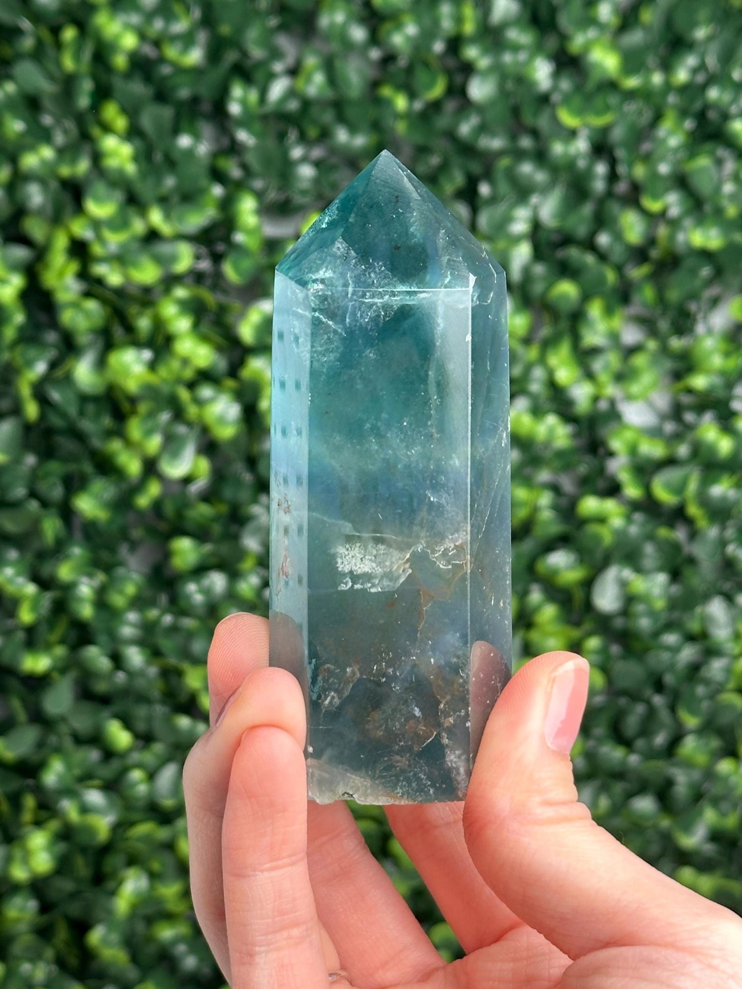 Teal Fluorite Tower | Natural Blue Green Fluorite Crystal Point | Polished Fluorite Mineral Display, Crystal Home Decor & Collector Gift