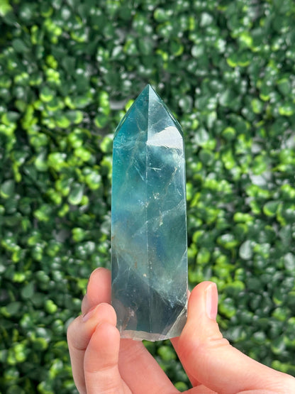 Teal Fluorite Tower | Natural Blue Green Fluorite Crystal Point | Polished Fluorite Mineral Display, Crystal Home Decor & Collector Gift