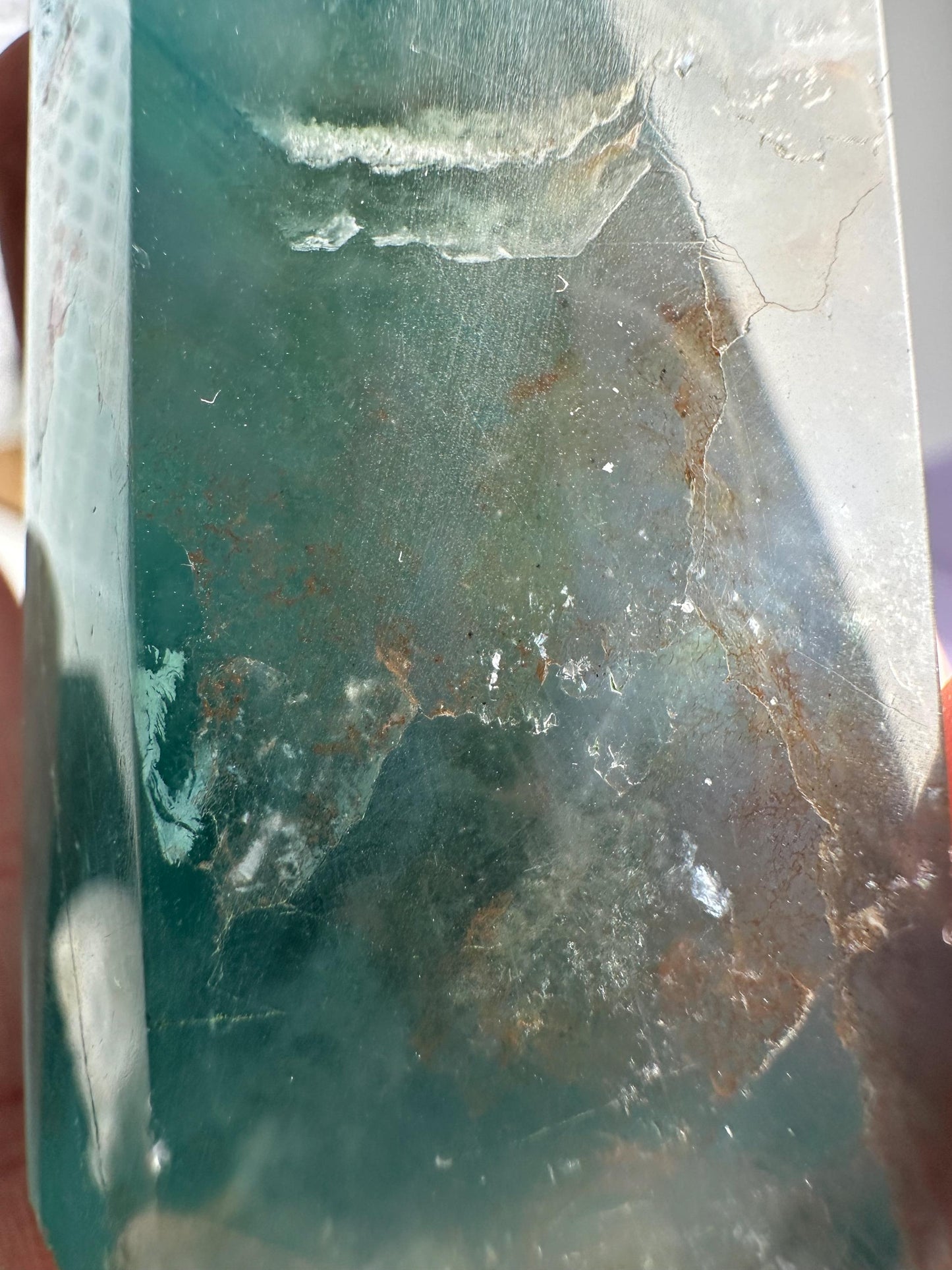 Teal Fluorite Tower | Natural Blue Green Fluorite Crystal Point | Polished Fluorite Mineral Display, Crystal Home Decor & Collector Gift