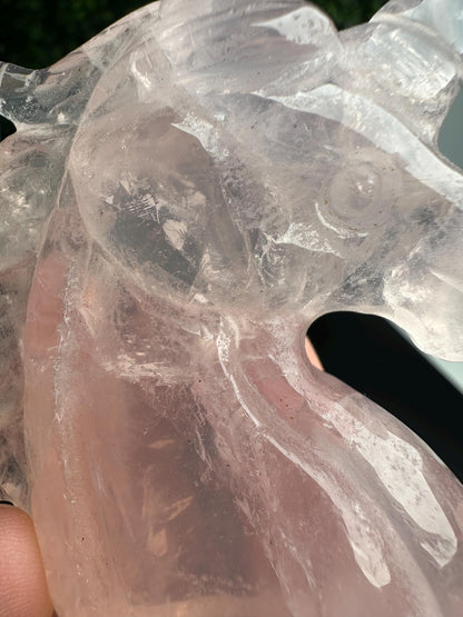 Rose Quartz Unicorn Carving | Natural Pink Quartz Crystal Figurine | Hand Carved Fantasy Animal, Crystal Decor, Collector Piece & Gift