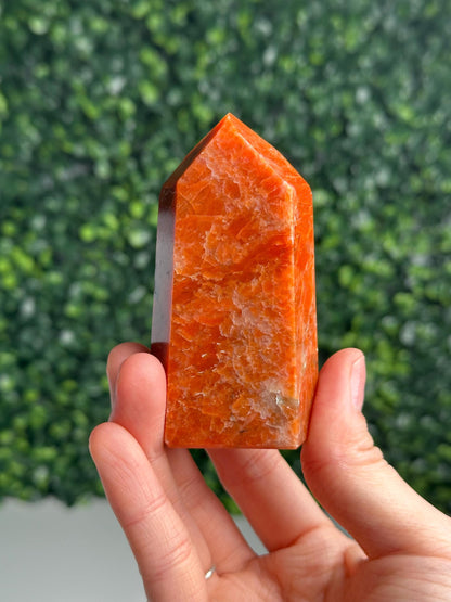 Orange Calcite Blue Apatite Tower from Brazil | Natural Colorful Crystal Point | Bright Mineral Decor, Collector Specimen & Gift