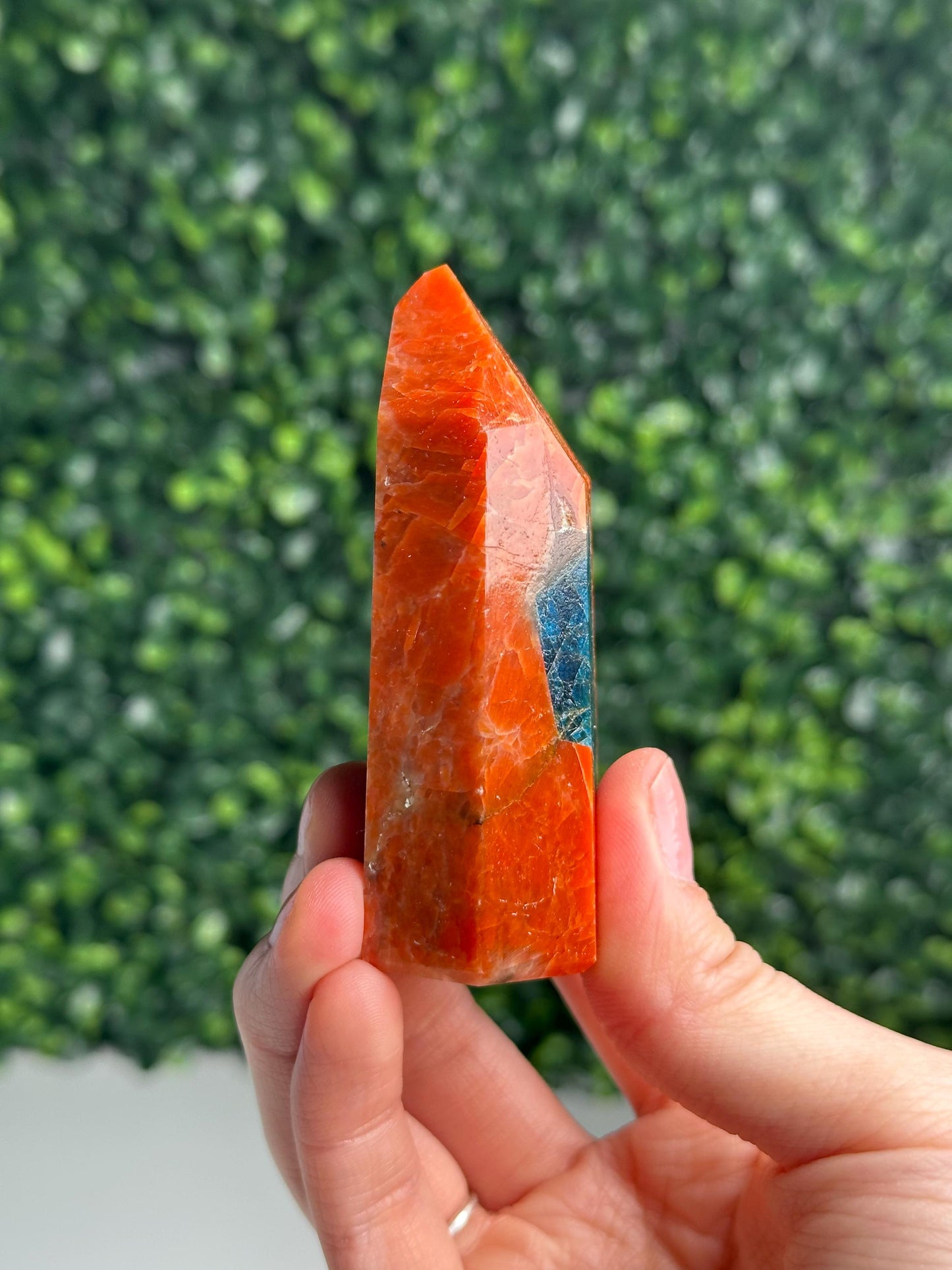 Orange Calcite Blue Apatite Tower from Brazil | Natural Colorful Crystal Point | Bright Mineral Decor, Collector Specimen & Gift