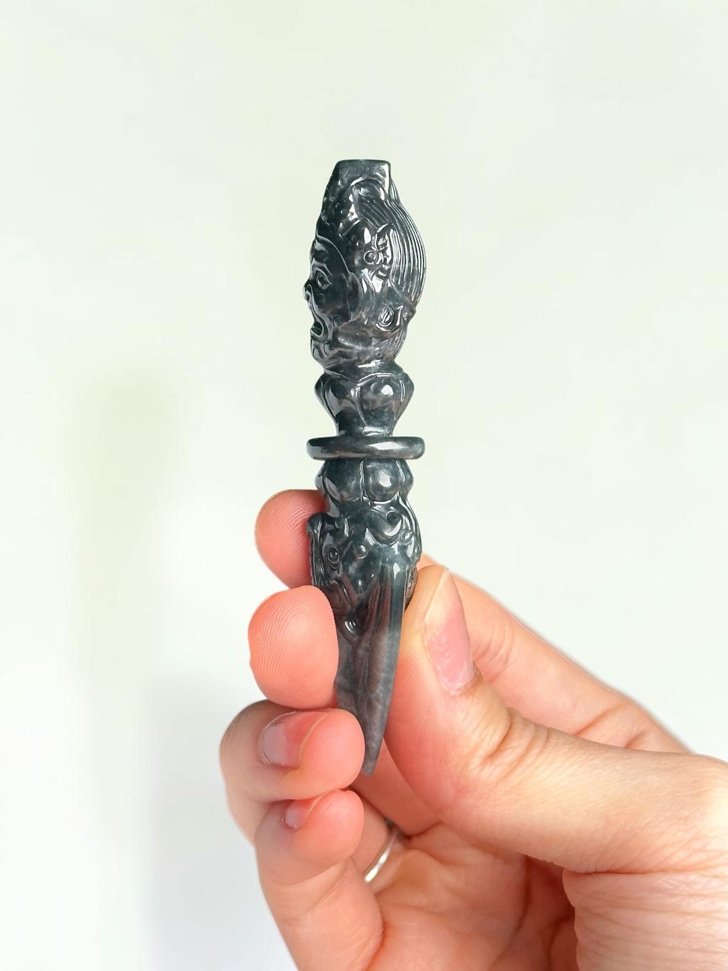 Wuji Jade Phurba | Natural Jadeite Ritual Dagger Carving | Tibetan Buddhist Ceremonial Crystal Decor, Collector Piece & Spiritual Gift