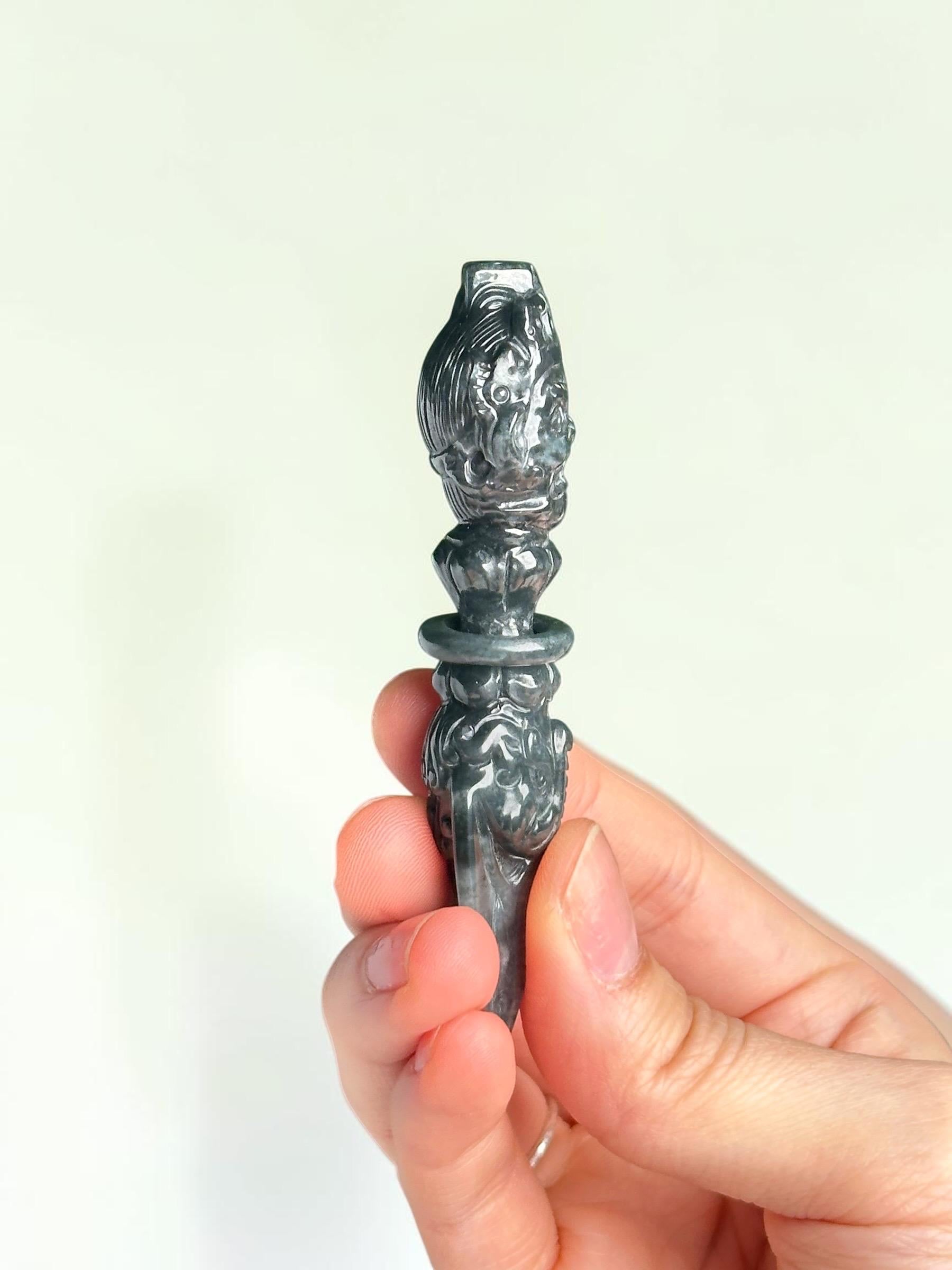 Wuji Jade Phurba | Natural Jadeite Ritual Dagger Carving | Tibetan Buddhist Ceremonial Crystal Decor, Collector Piece & Spiritual Gift