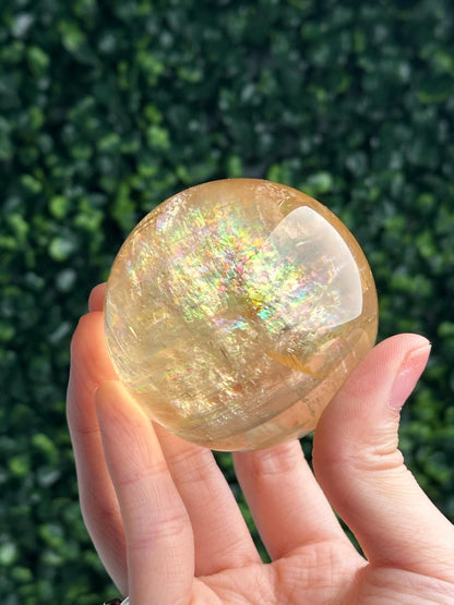 Honey Calcite Sphere | Natural Golden Yellow Calcite Crystal Ball | Polished Mineral Display Home Decor, Collector Piece Unique Crystal Gift